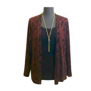 Elementz 3-in-1‎ Velvet Red Sparkling Paisley Black Top Attached Necklace Size L